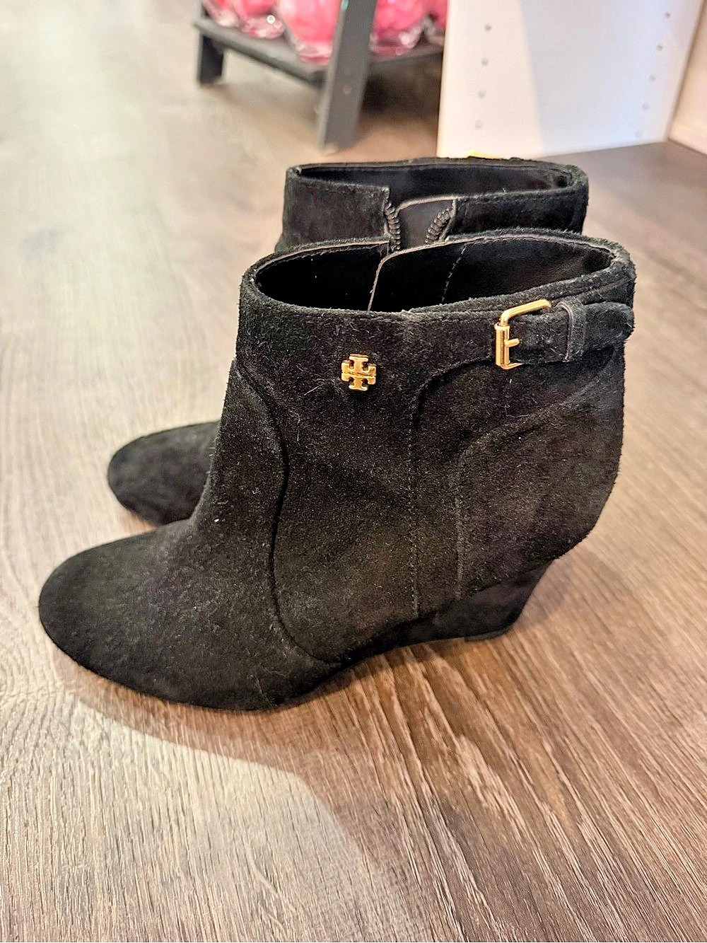 Tory Burch Black Suede Wedge Ankle Booties 8.5